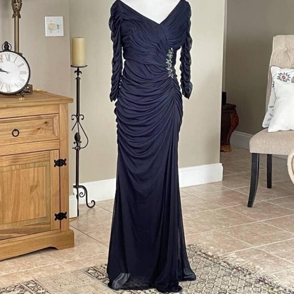 Adrianna Papell Ruched Chiffon Formal Maxi Dress‎ Size 4 - Picture 5 of 14